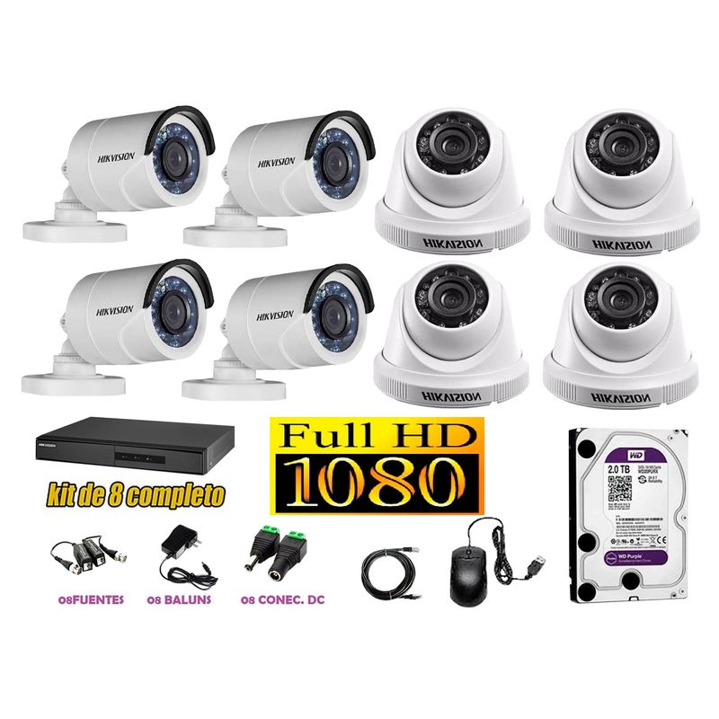HIKVISION - Kit 8 Cámaras de Seguridad FULLHD 1080P Disco 2TB WD