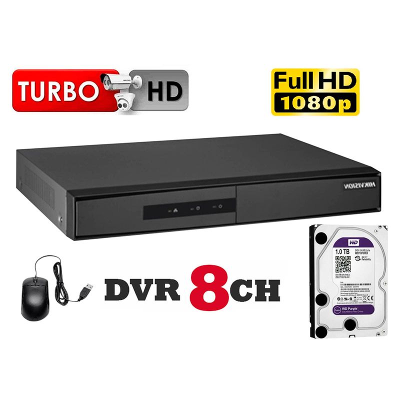 HIKVISION - DVR Grabador de Video 8 Canales F1, Disco 1TB WD Purpura