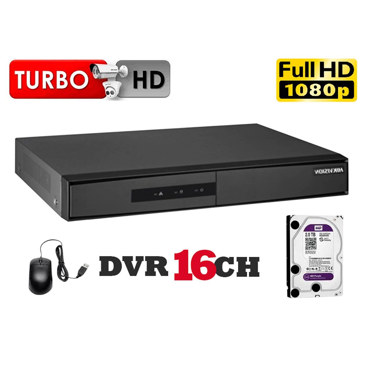 HIKVISION - DVR Grabador de Video 16 Canales K1, Disco 1TB WD Purpura