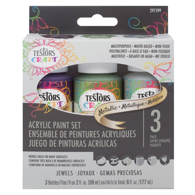 TESTORS - Set de 3 Pinturas Acrílicas Colores Gemas Preciosas Metálico
