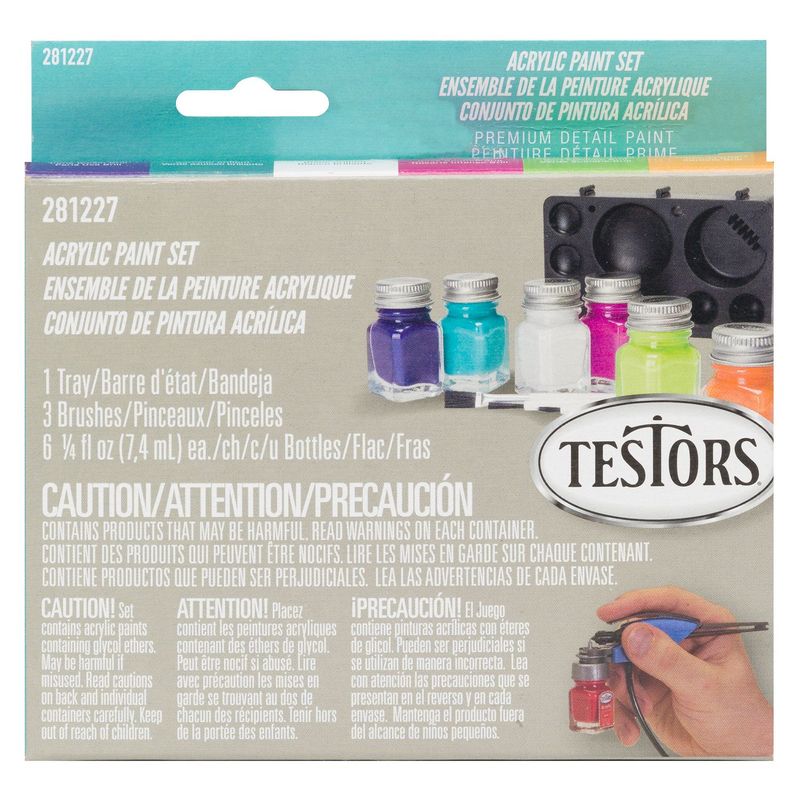 TESTORS - Set 6 Pinturas Acrílicas Testors 1 Bandeja 3 Pinceles