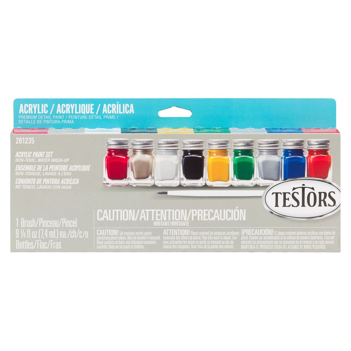TESTORS - Set de 9 Pinturas Acrílicas Testors Colores Varios 1 Pincel