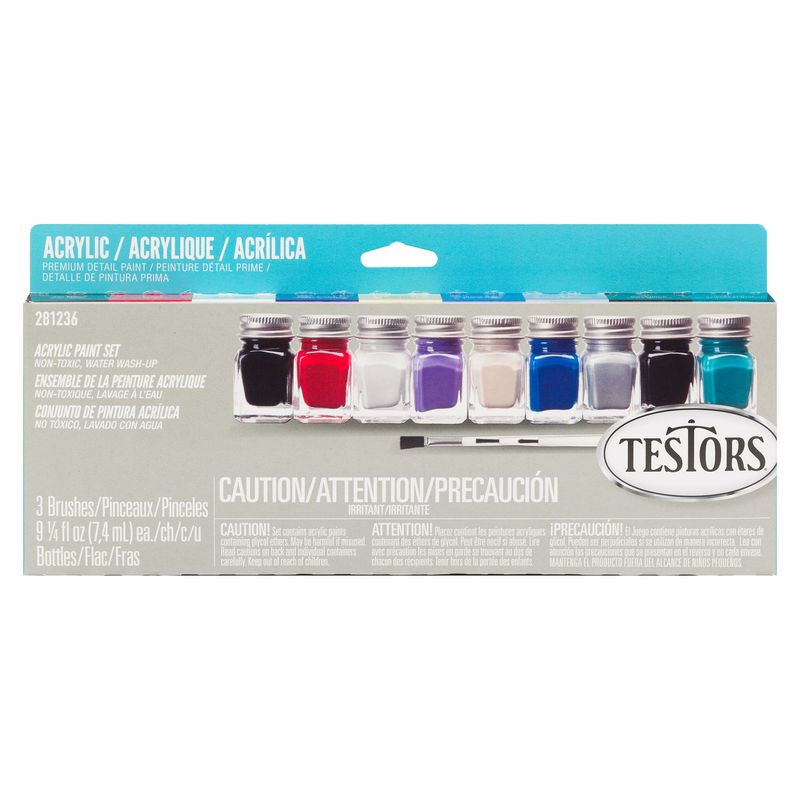 TESTORS - Set de 9 Pinturas Acrílicas Testors Colores Oscuros 1 Pincel