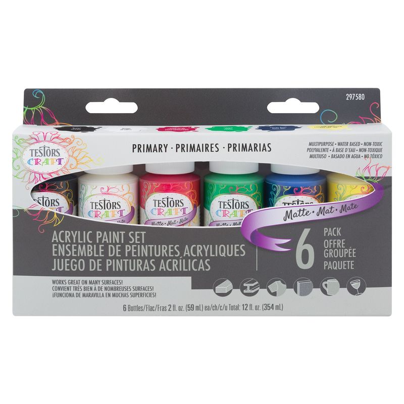 RUST OLEUM - Set de 6 Pinturas Acrílicas Testors Colores Primarios Mate