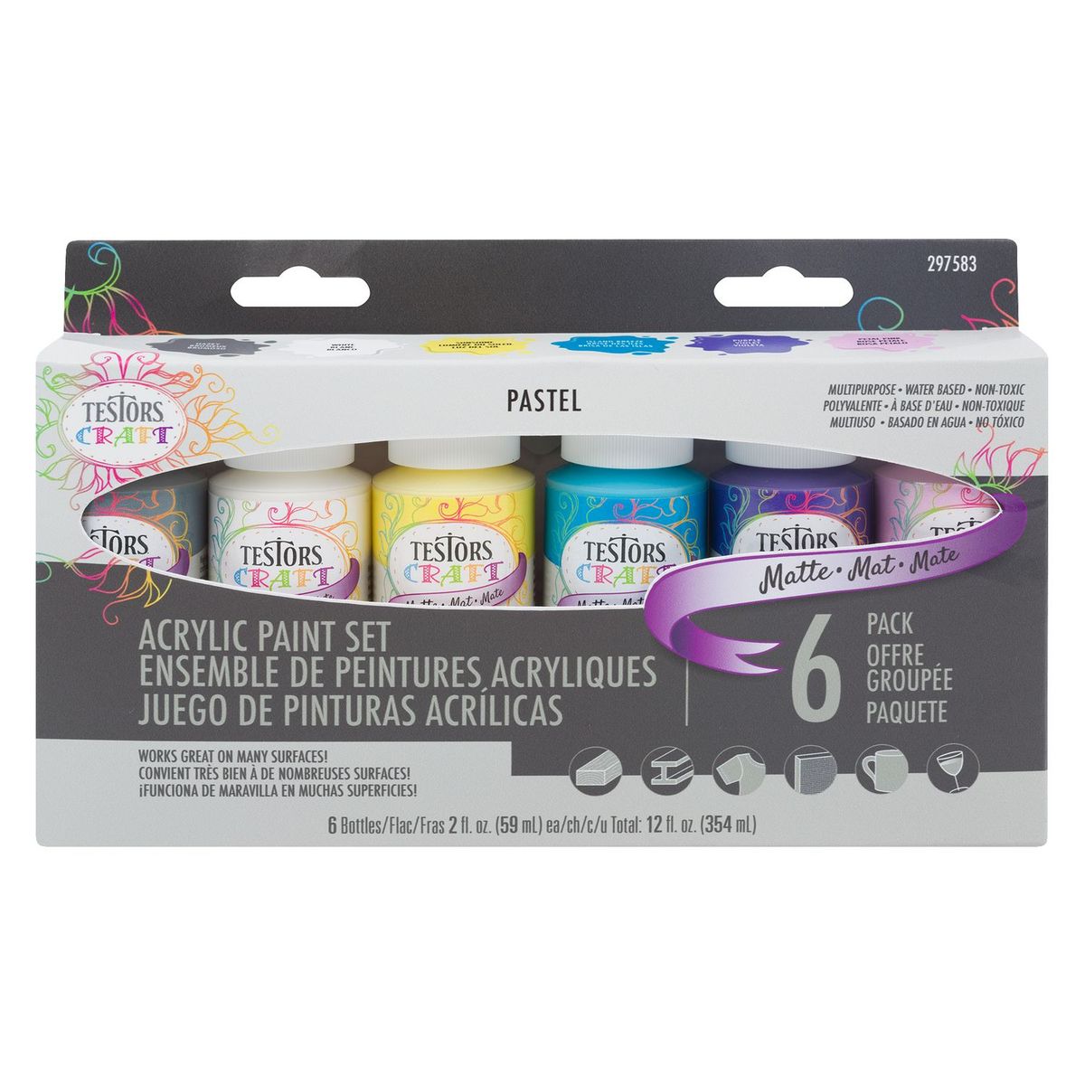 TESTORS - Set de 6 Pinturas Acrílicas Testors Colores Pasteles