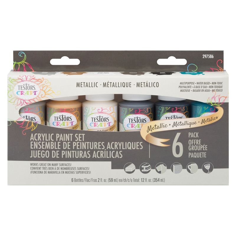 TESTORS - Set de 6 Pinturas Acrílicas Testors Colores Metálicos