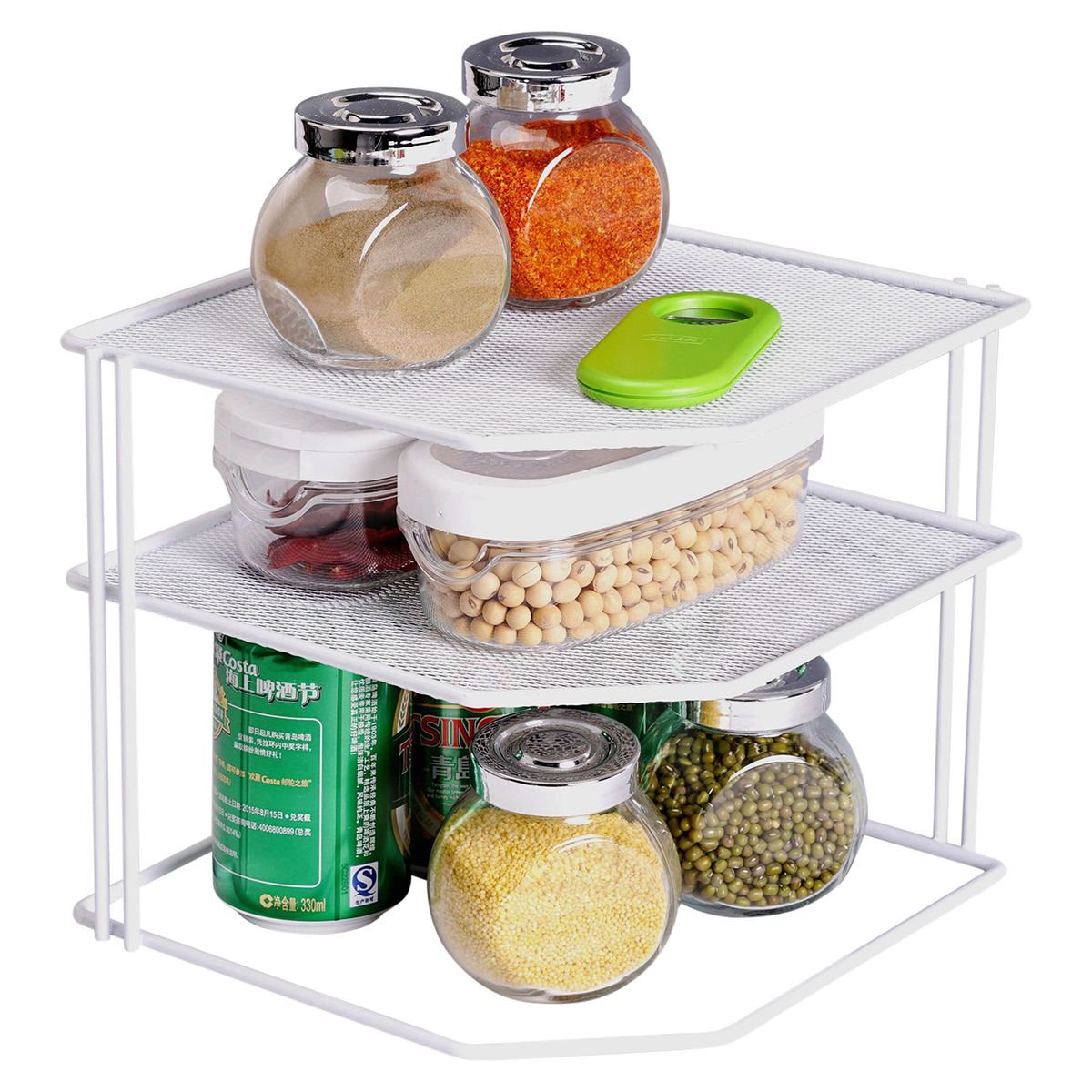 CASA BONITA - Repisa Organizador Esquinero de Cocina 3 Niveles Blanco