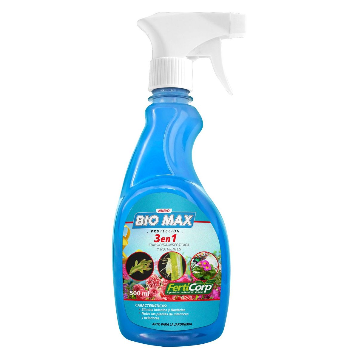 FERTICORP - Fungicida-Insecticida y Nutrientes Bio Max 3 en 1 en Spray 500ml Plástico 8 cm22.5 cm6 cm