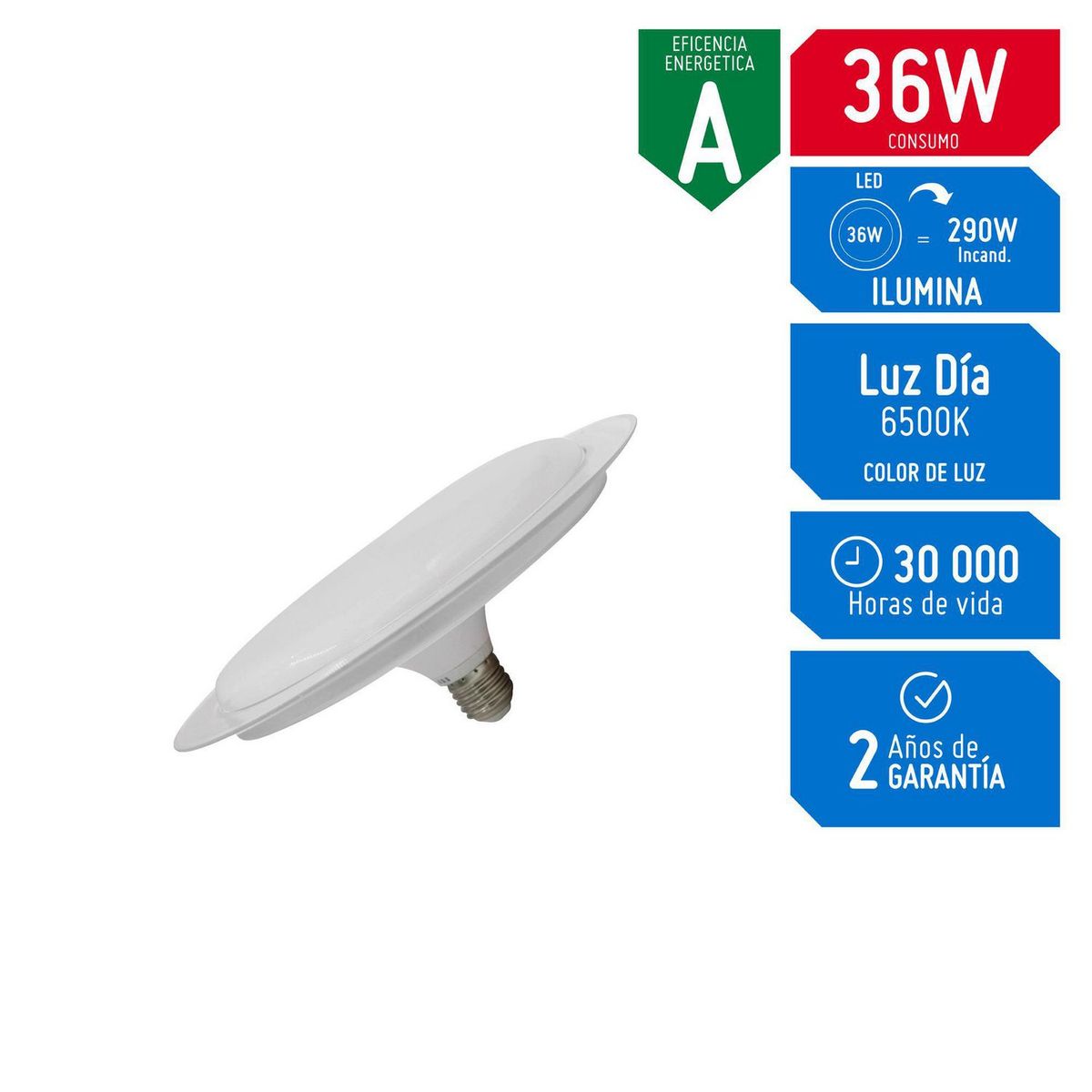 GZ LIGHTING - Foco UFO 36W E27 Luz Fría Aro Transpararente
