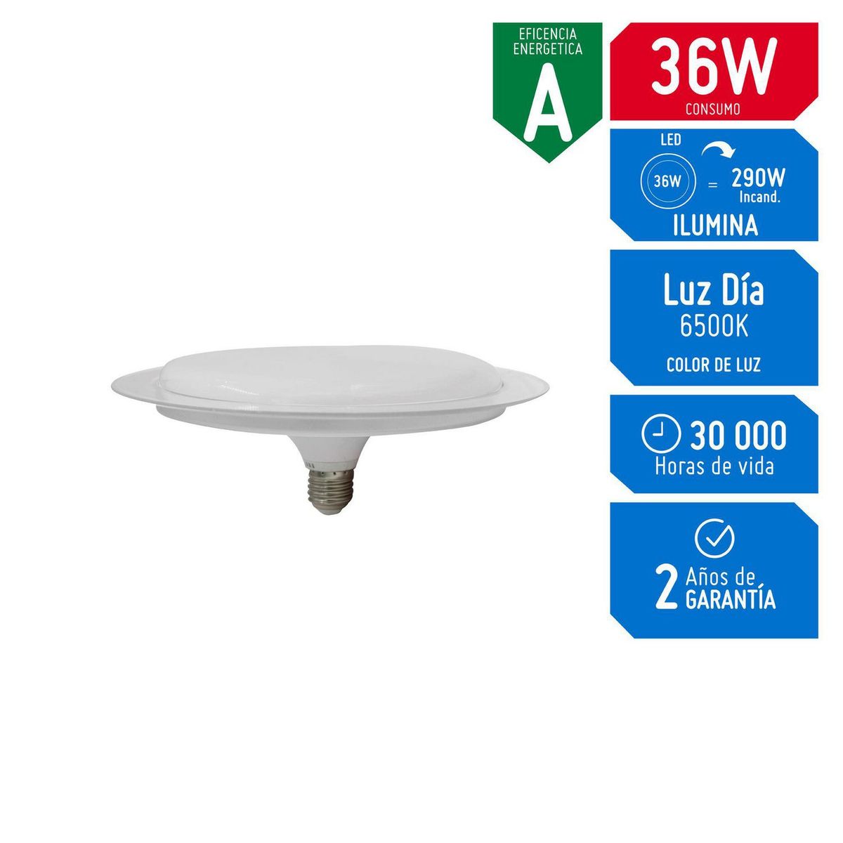 GZ LIGHTING - Foco UFO 36W E27 Luz Fría Aro Transpararente