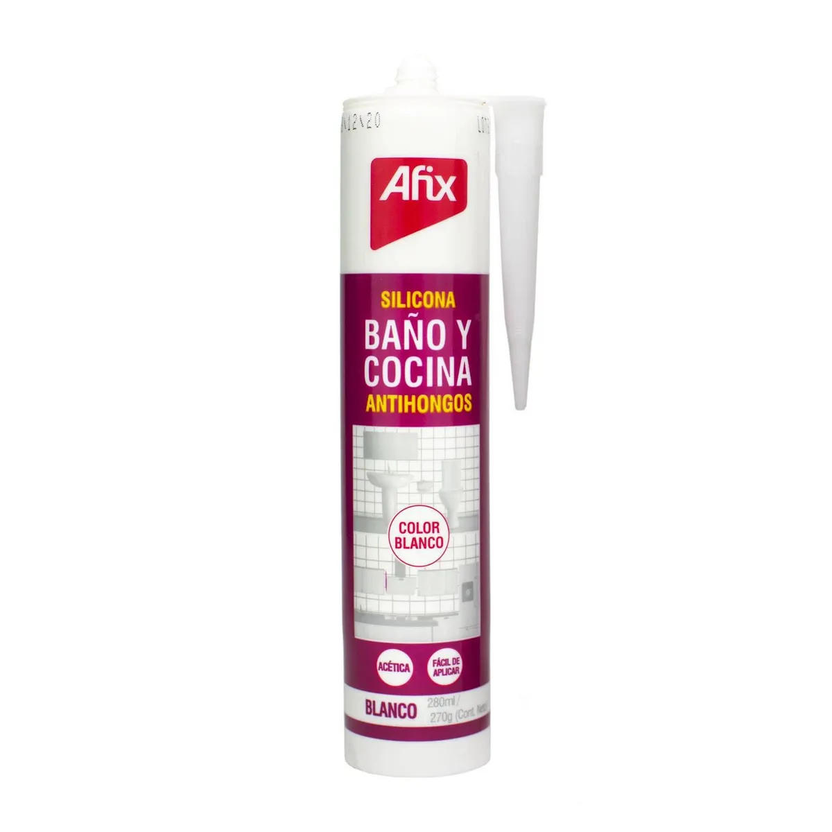 AFIX - Silicona Blanco Afix Acética Antihongos Baño y Cocina 280ml