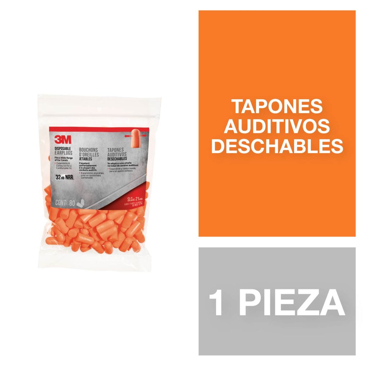 3M - Tapones Auditivos Desechables 3M Pack x 80 pares