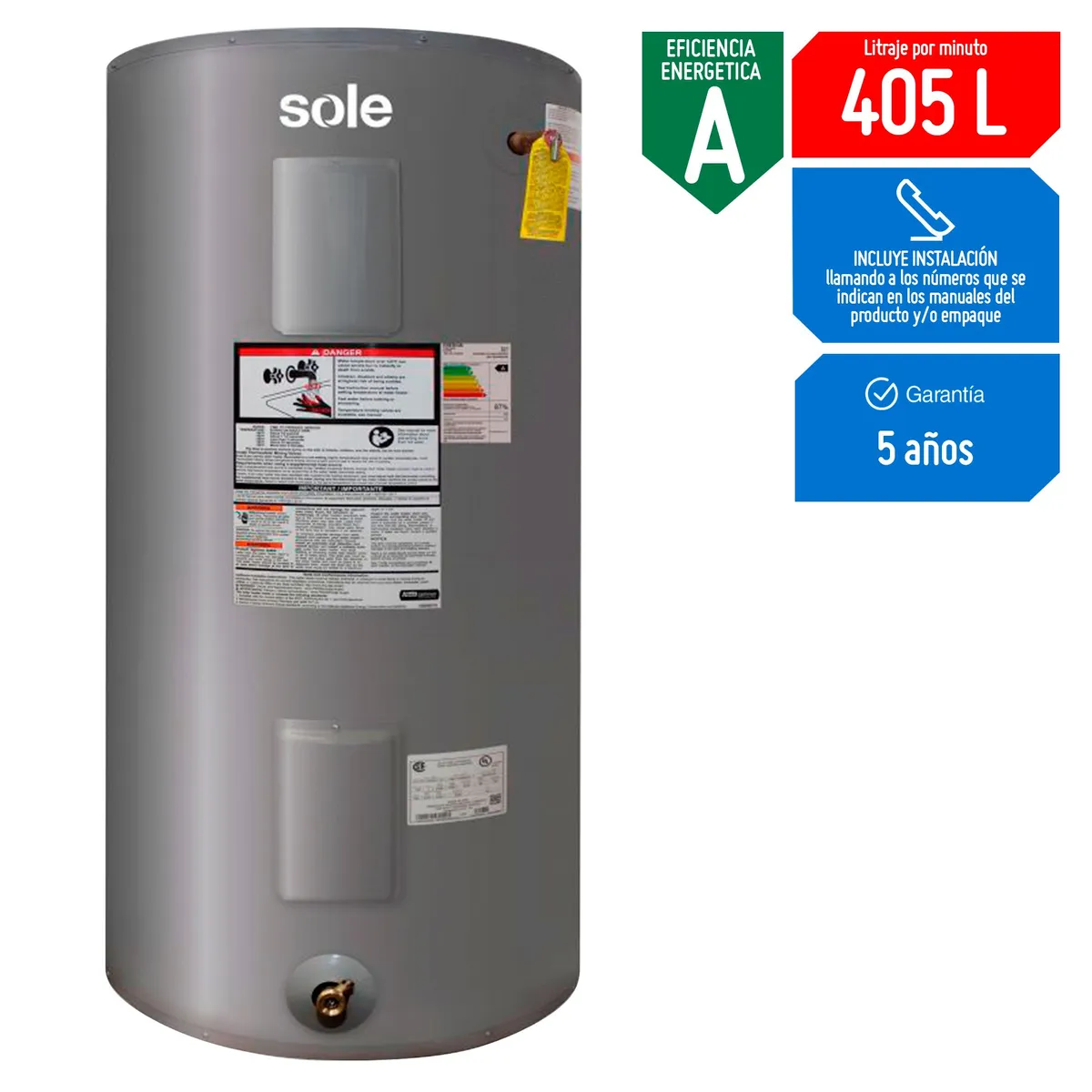 SOLE - Termotanque Sole Eléctrico 450L C/Acc
