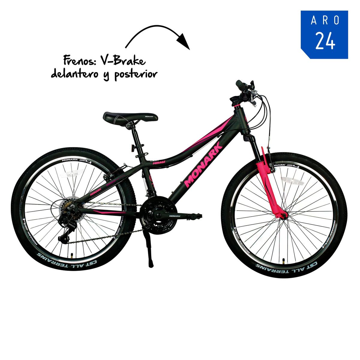 MONARK - Bicicleta Monark Mirage Aro 24'' Negro Fucsia
