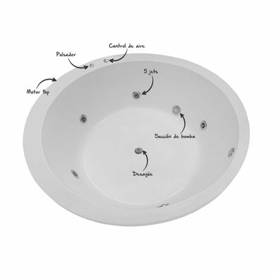 Tina Hidromasaje Circular Majestad Builder 170cm Blanca.