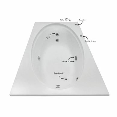 Tina Hidromasaje Rectangular Bora Bora Builder 175x100cm Blanca