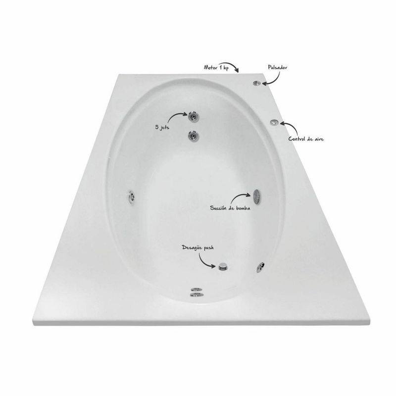 CUBA&SPA - Tina Hidromasaje Rectangular Bora Bora Builder 175x100cm Blanca
