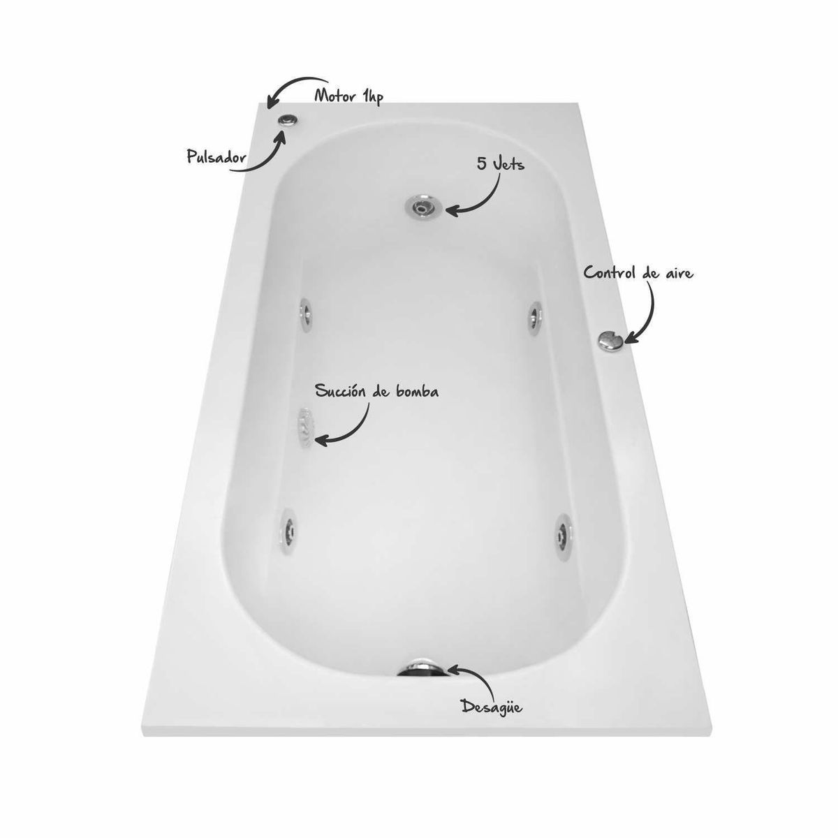 CUBA&SPA - Tina Hidromasaje Rectangular Galaxy III Builder 150x75cm Blanca