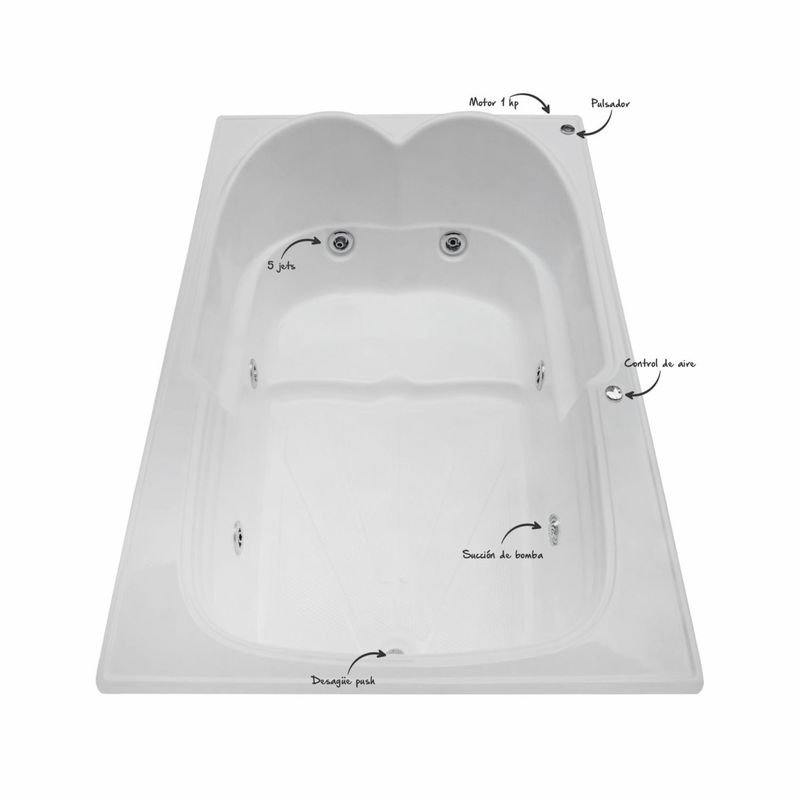 CUBA&SPA - Tina Hidromasaje Rectangular Karmine I Builder 180x120cm Blanca