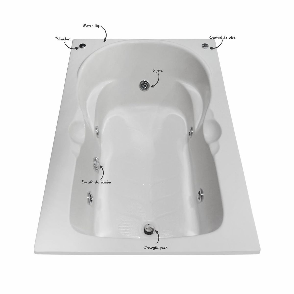 CUBA&SPA - Tina Hidromasaje Rectangular Bambina Builder 142x100cm Blanca