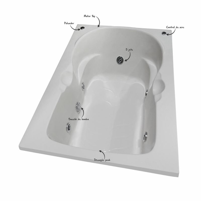 CUBA&SPA - Tina Hidromasaje Rectangular Bambina Builder 150x81cm Blanca