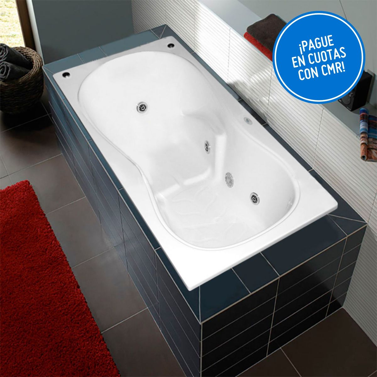 CUBA&SPA - Tina Hidromasaje Rectangular Sap2 Builder 170x85cm Blanca.