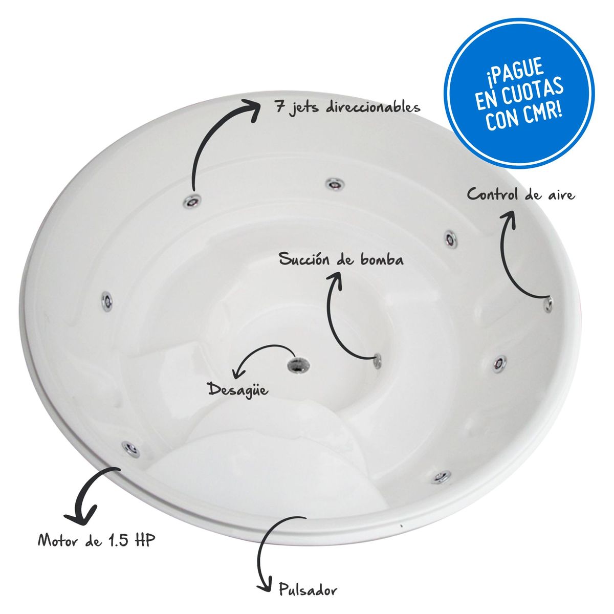 CUBA&SPA - Tina Hidromasaje Circular Kunte Spa Builder 193cm Blanca