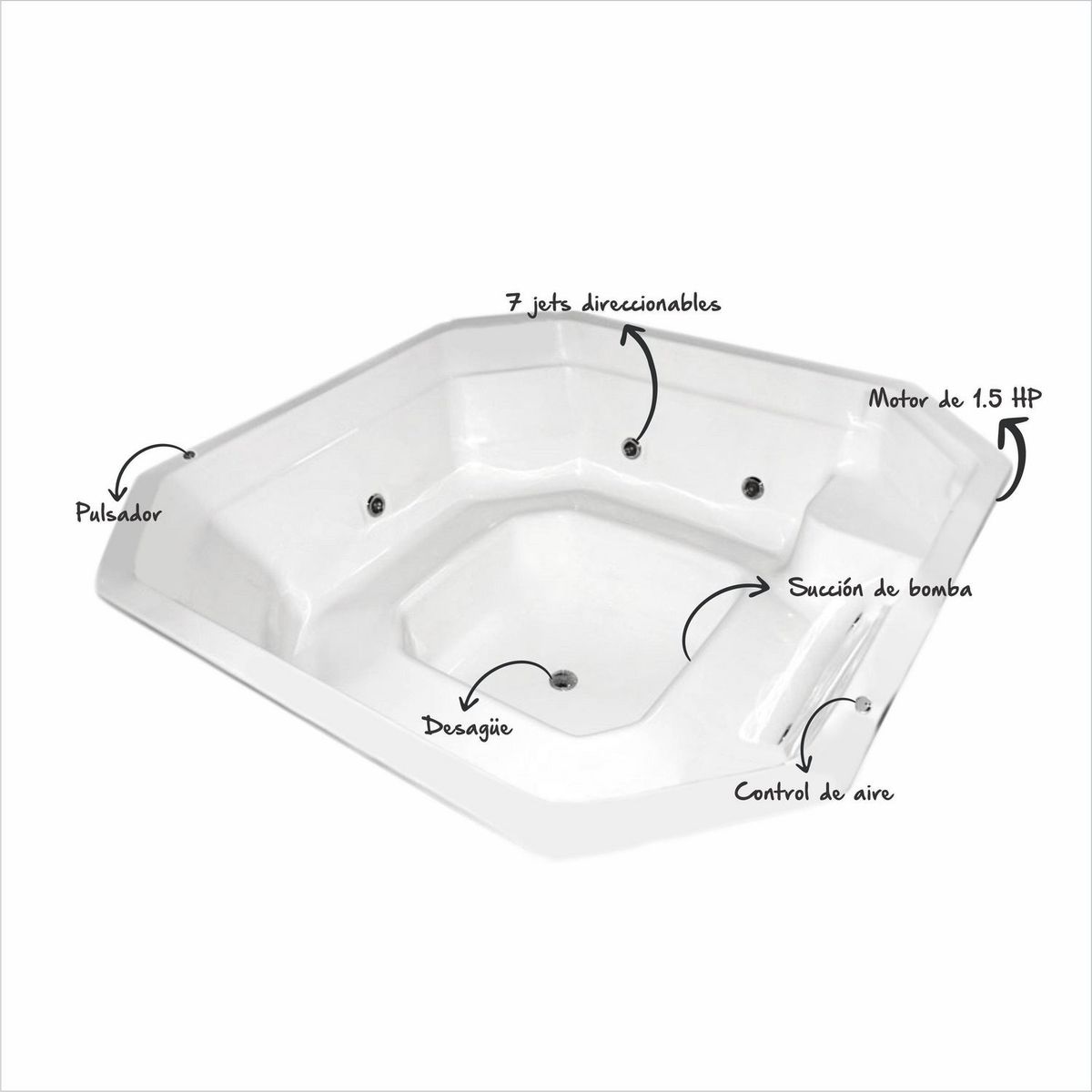 Tina Hidromasaje Octogonal Super Spa Builder 213x213cm Blanca, marca CUBA&SPA - Foto 2