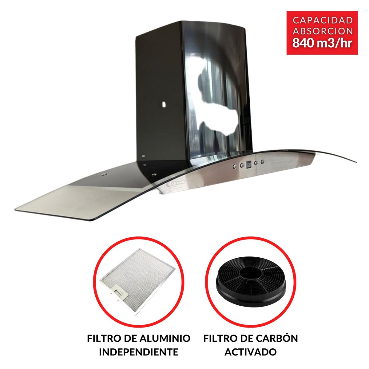 KLIMATIC - Campana Extractora Klimatic 90cm Decorativa Dina Black Negro