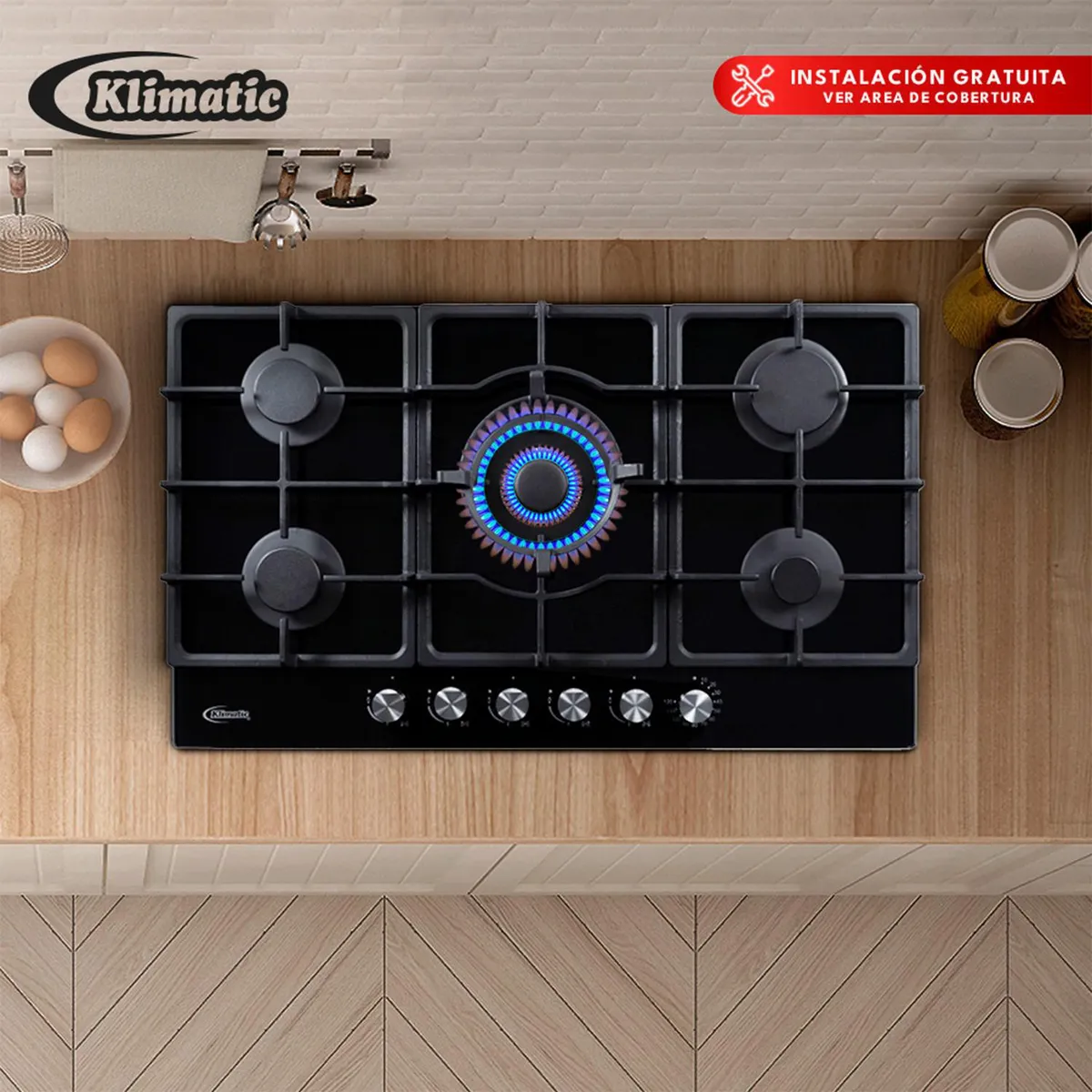 Klimatic - Cocina empotrable Gas Klimatic Trevi 90 Pro X5 Quemadores