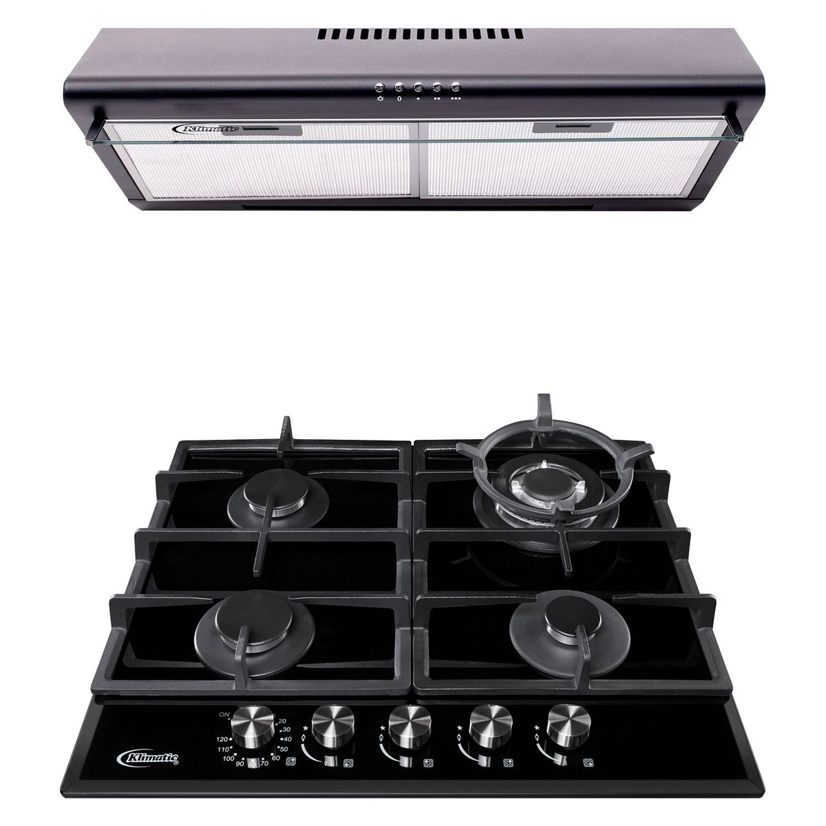 KLIMATIC - Combo Klimatic Cocina Empotrable 4 Hornillas Aosta 60 + Campana Lineal 60cm CK601NE/M