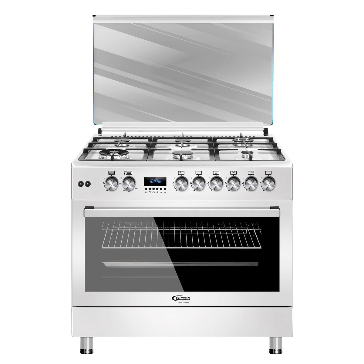 KLIMATIC - Combo Klimatic Cocina a Gas 6 Hornillas F9S60GF-SS + Campana Decorativa 90cm Venezia IX