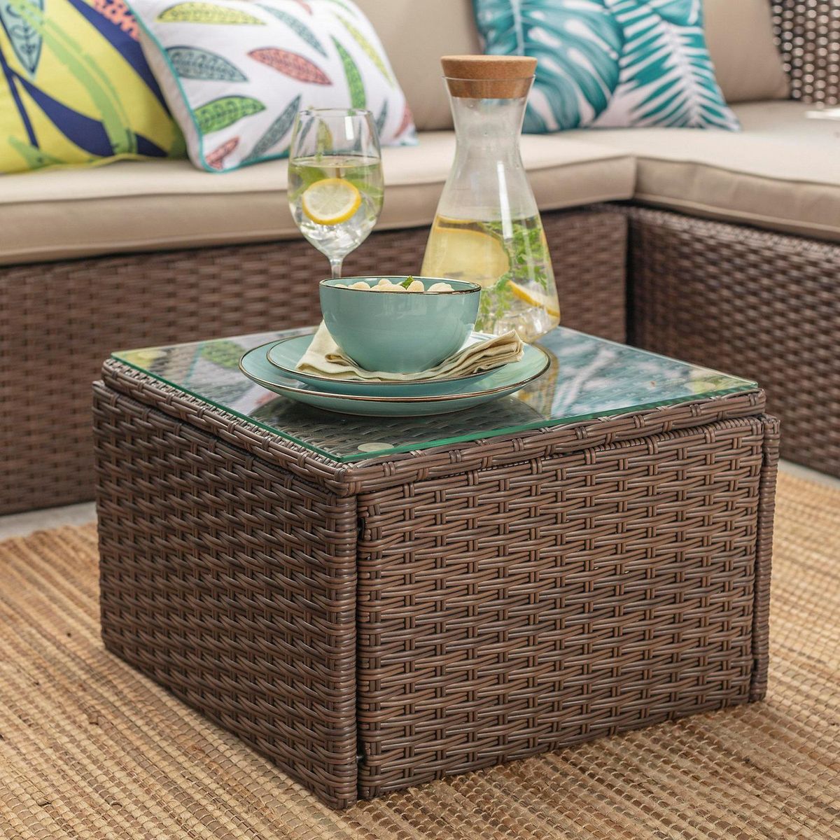 JUST HOME COLLECTION - Juego Living de terraza Livorno 4 Personas Café