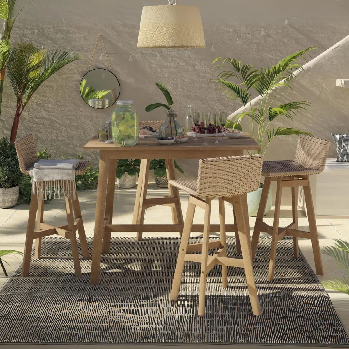 JUST HOME COLLECTION - Juego de Bar de Terraza 4 Personas Madera Cataluña