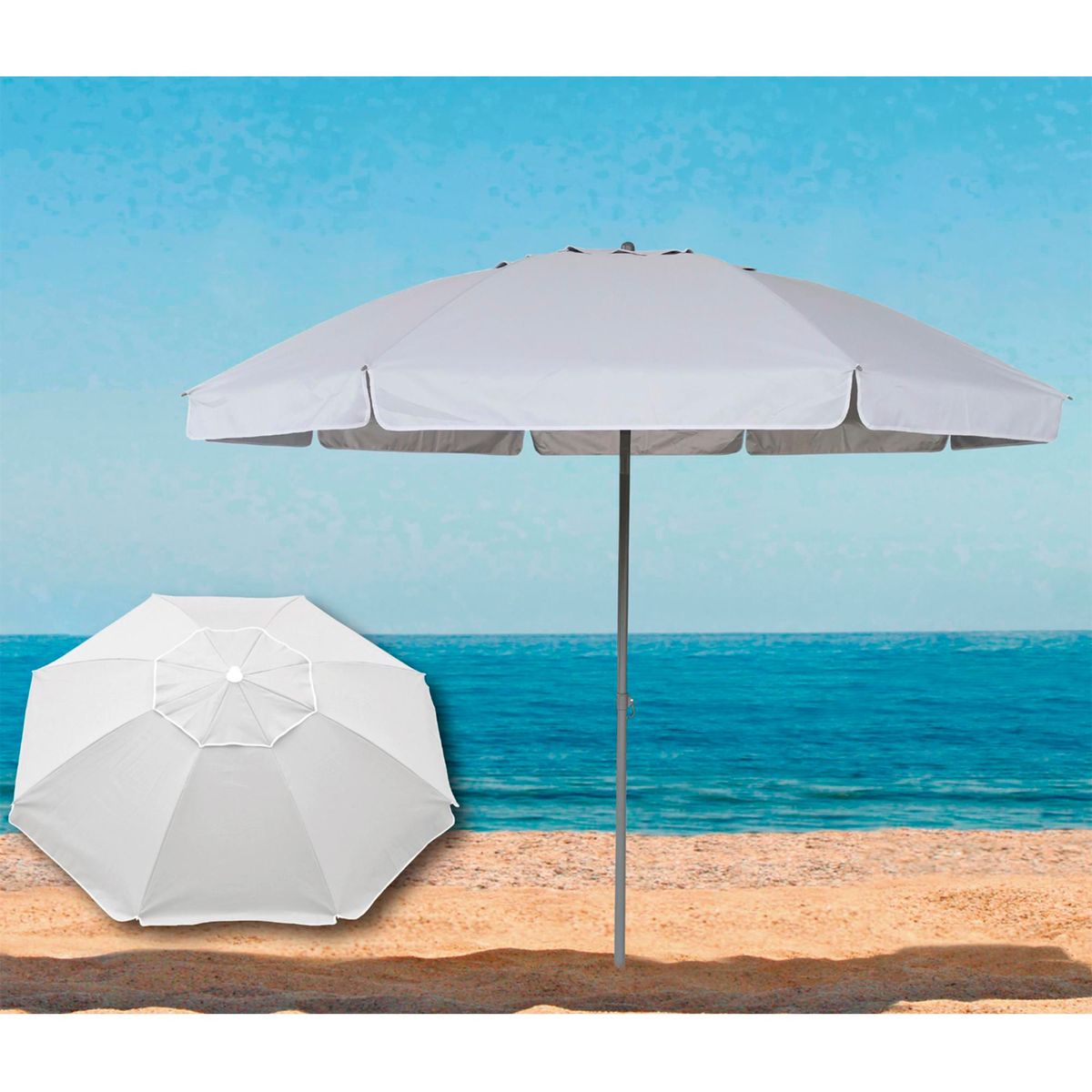 JUST HOME COLLECTION - Sombrilla de Playa +UV 50 2.5m Blanco