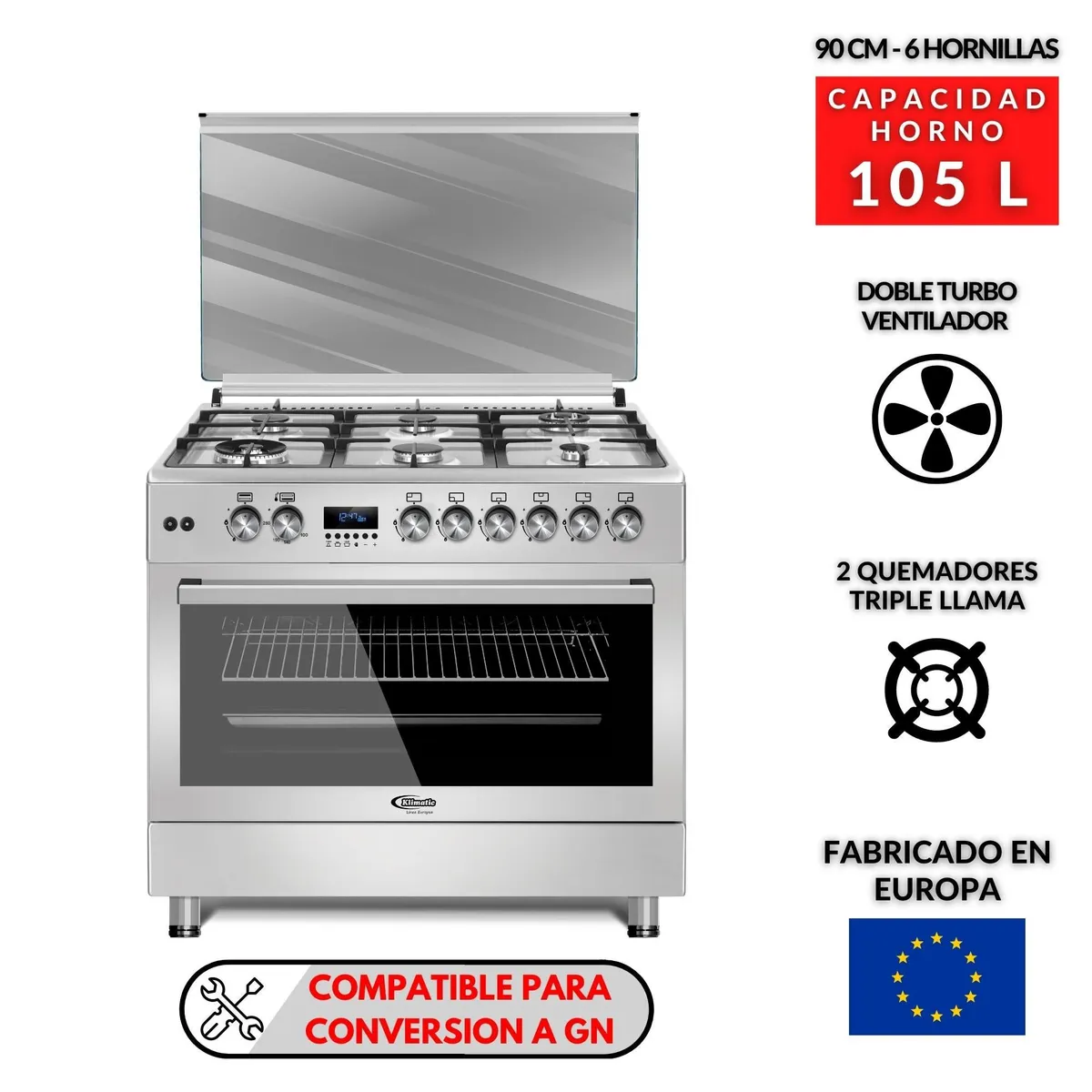 KLIMATIC - Cocina Klimatic a Gas 5 Hornillas F9S60GF-SS Inox