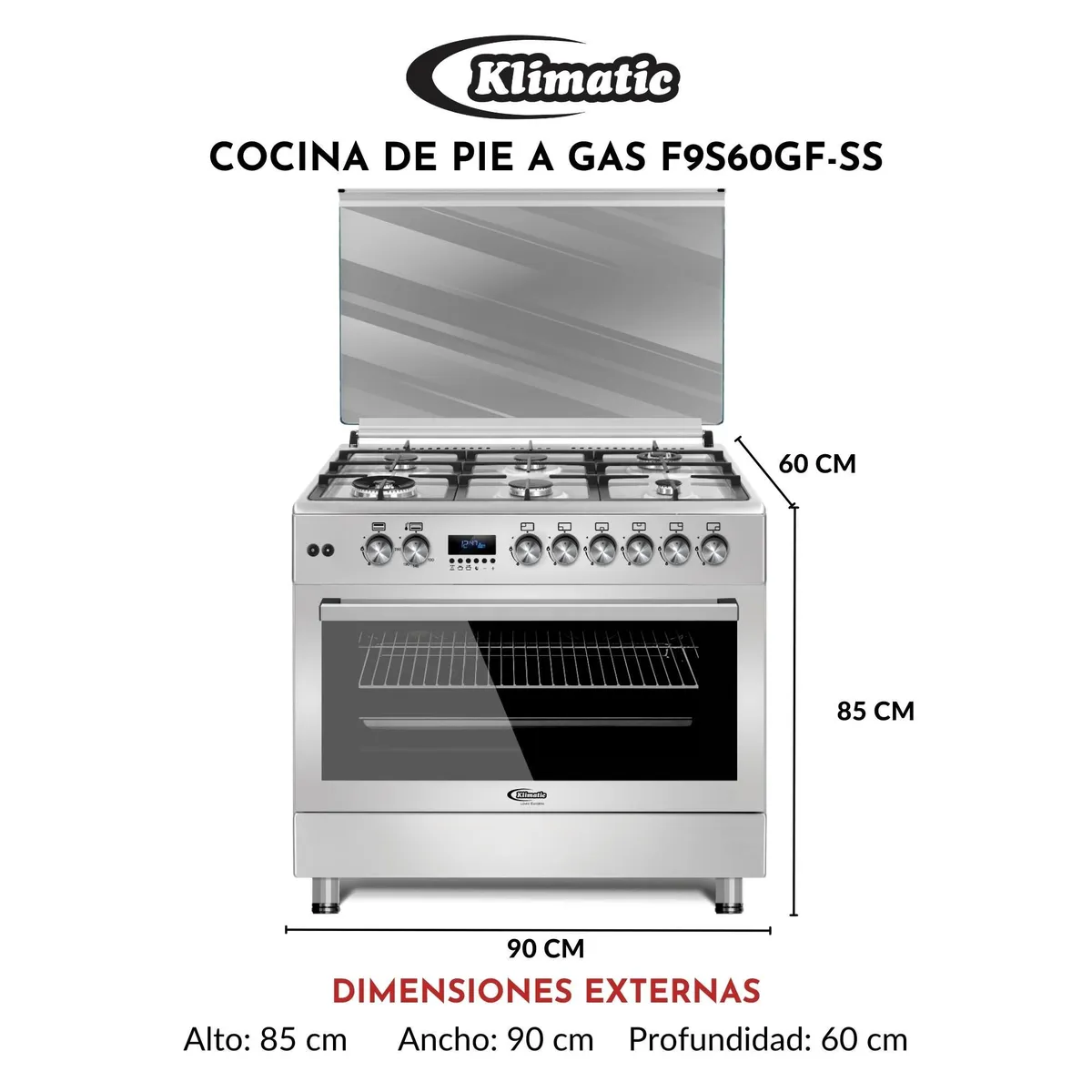KLIMATIC - Cocina Klimatic a Gas 5 Hornillas F9S60GF-SS Inox