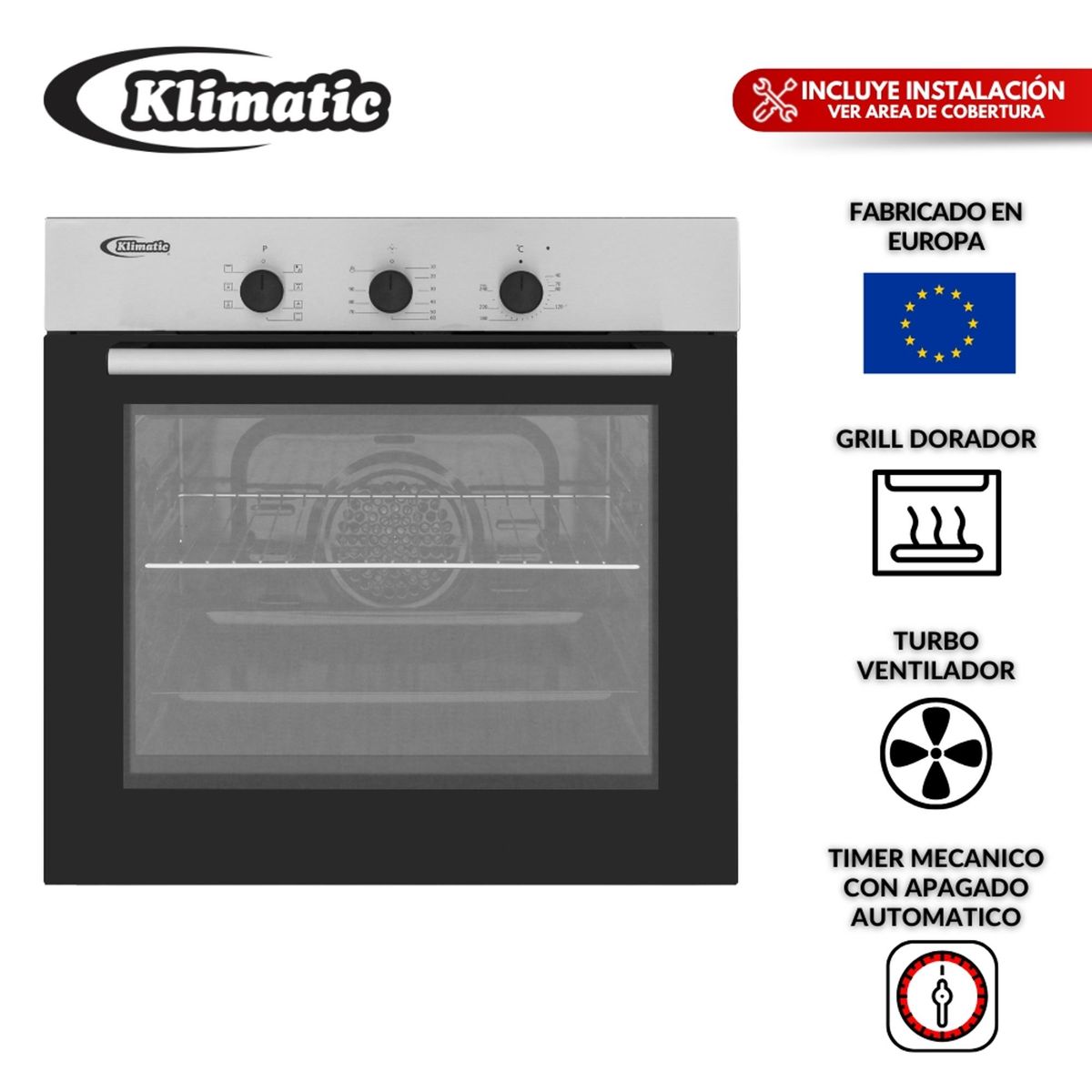 KLIMATIC - Horno Empotrable Klimatic Eléctrico 60 Lt HKT600-PIX Inox/Negro