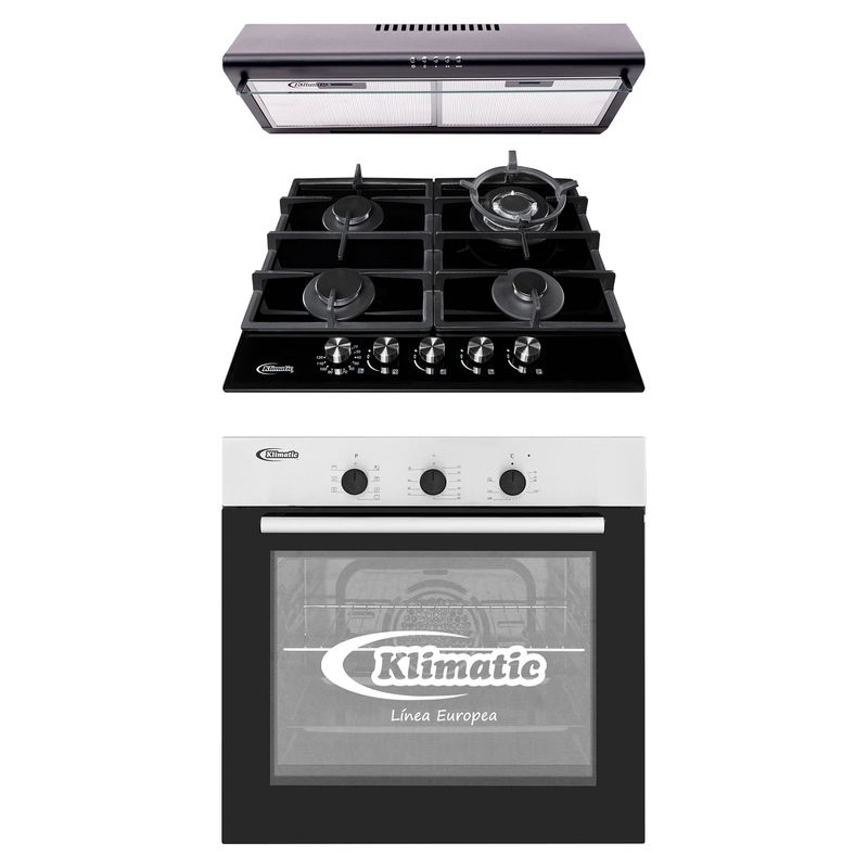 KLIMATIC - Tricombo Cocina Empotrable Trevi 60 Pro + Horno Eléctrico HKT600-PIX + Campana 60cm CK601NE/M
