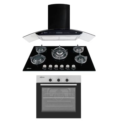 Tricombo Klimatic Cocina Empotrable 5 Hornillas Gina X + Campana Decorativa 90cm Venezia Black + Horno Elctrico 60 Lt HKT600-PIX