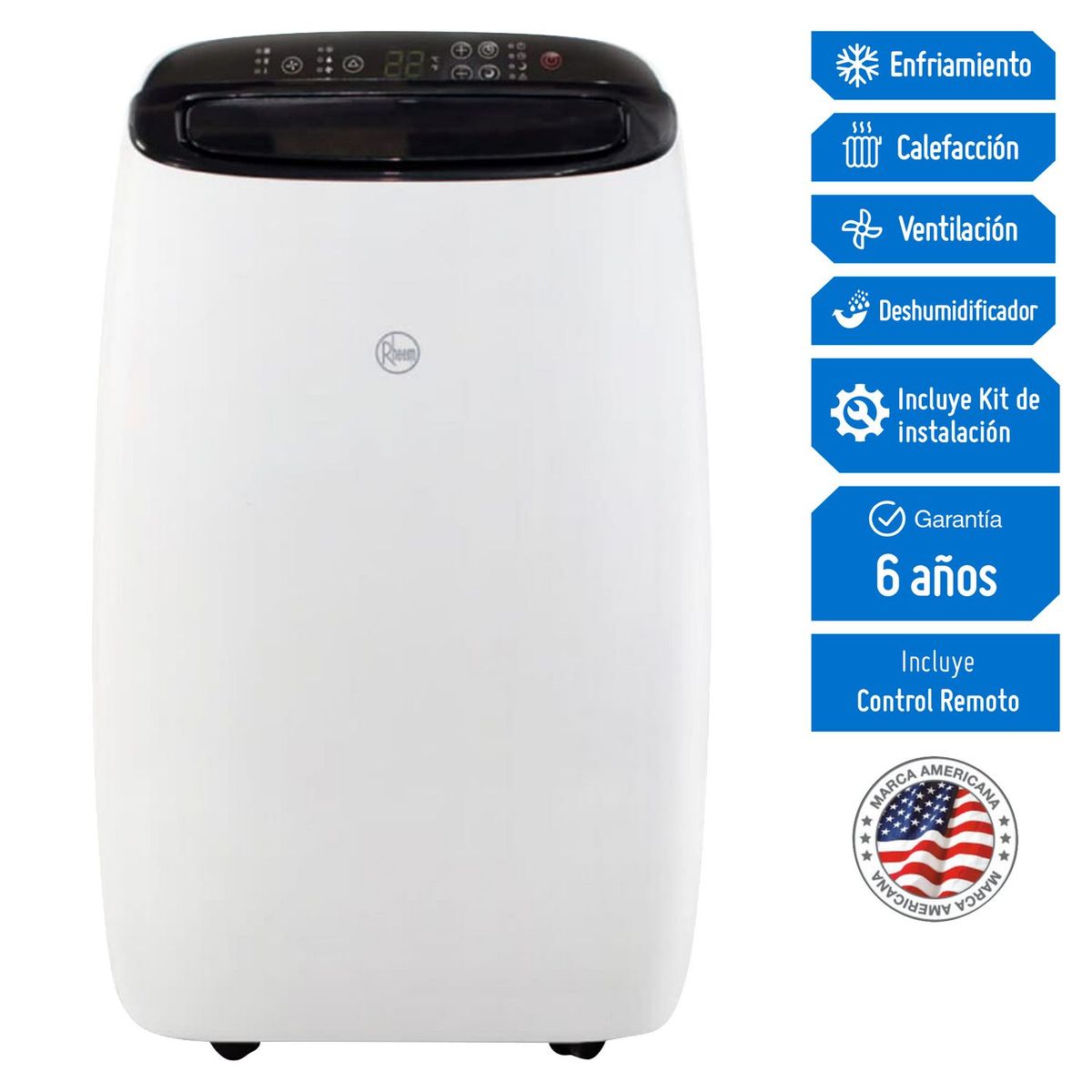 RHEEM - Aire Acondicionado Portátil Rheem 9000 BTU Frío/Calor PAP-9K Blanco