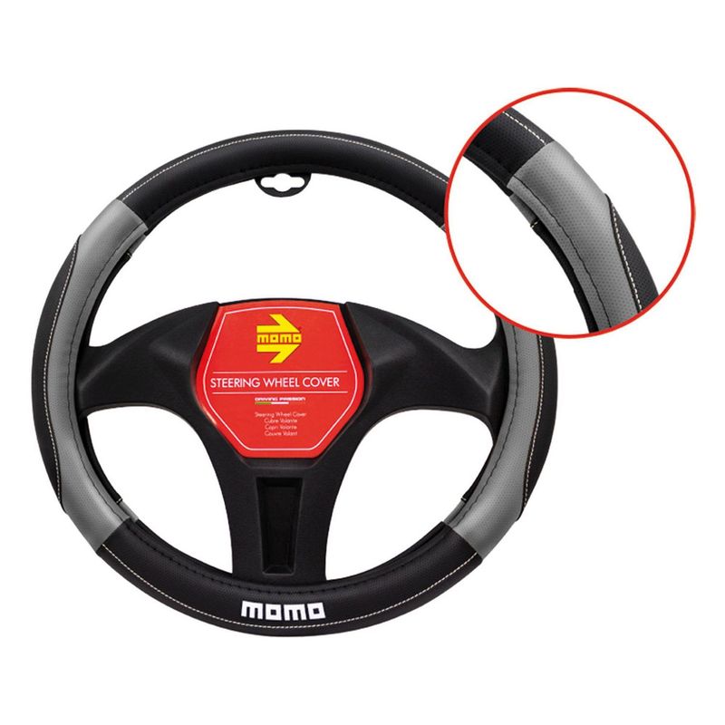 MOMO - Funda Cubre Volante Para Auto Momo Cuero Negro y Gris 39 cm
