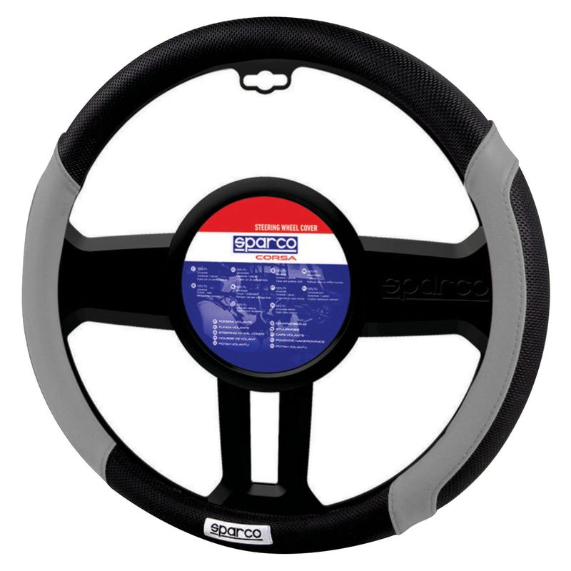 SPARCO - Funda Cubre Volante para Auto Premium Negro y Gris 37 cm