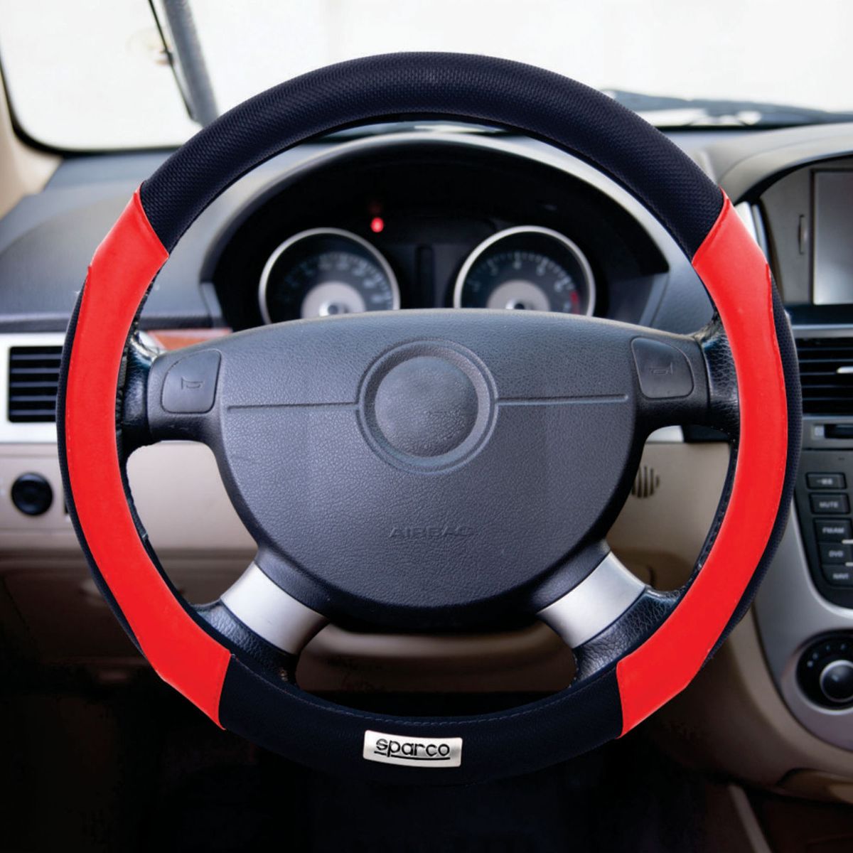 SPARCO - Funda Cubre Volante Para Auto Sparco Premium Negro y Rojo 38 cm