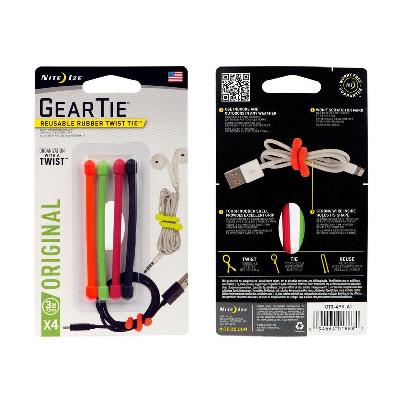 NITE IZE - Sujetador para Cable Reutilizable 8cm Surtido - 4und