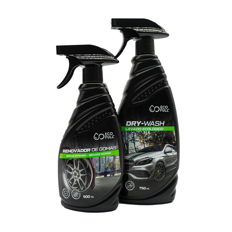 ECO-FULL - Kit de Limpieza para Auto Eco-Full Renovador de Gomas 500 ml + Dry Wash 750 ml