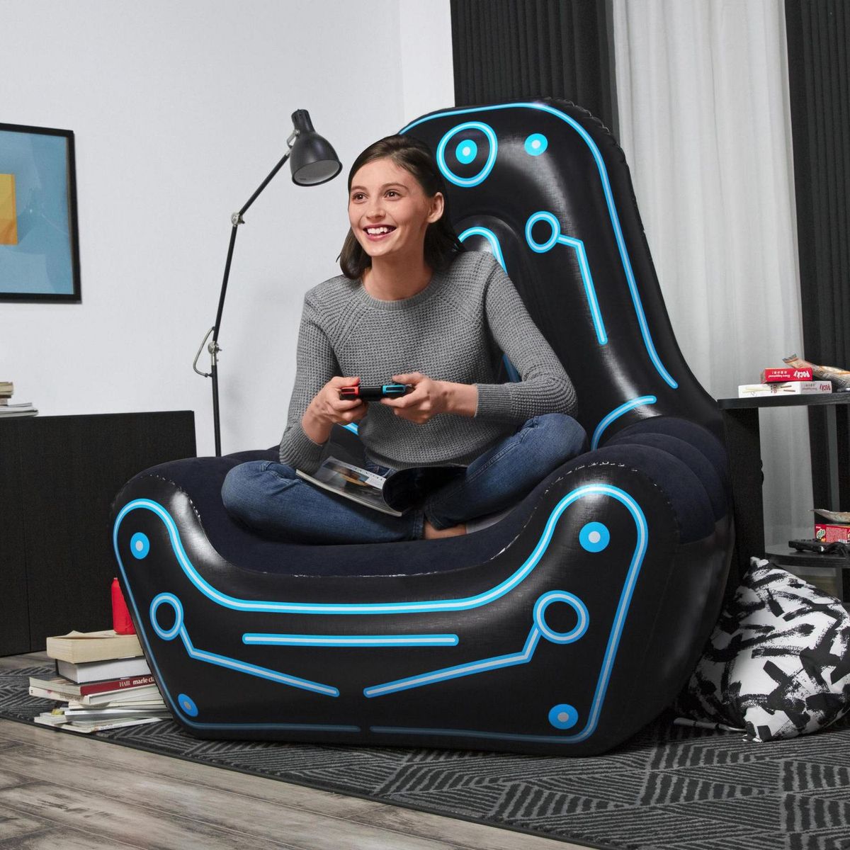 BESTWAY - Sillón Inflable Gamer 112x99x125cm Bestway Negro/Celeste