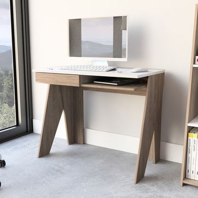 Escritorio Recto Note 1 Cajon Blanco / Miel