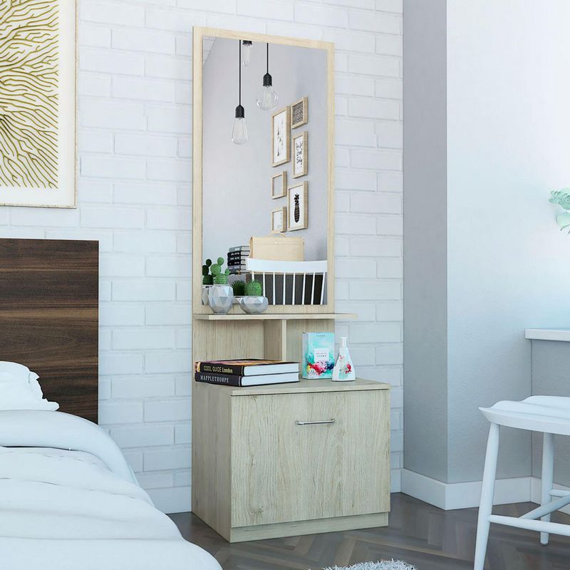 TUHOME - Velador con Espejo Multifuncional Z-54 Rovere