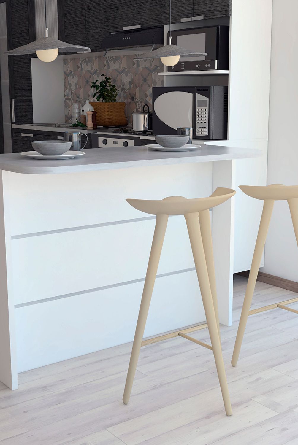 TUHOME - Barra Auxiliar de Cocina Fendi Cemento/Blanco